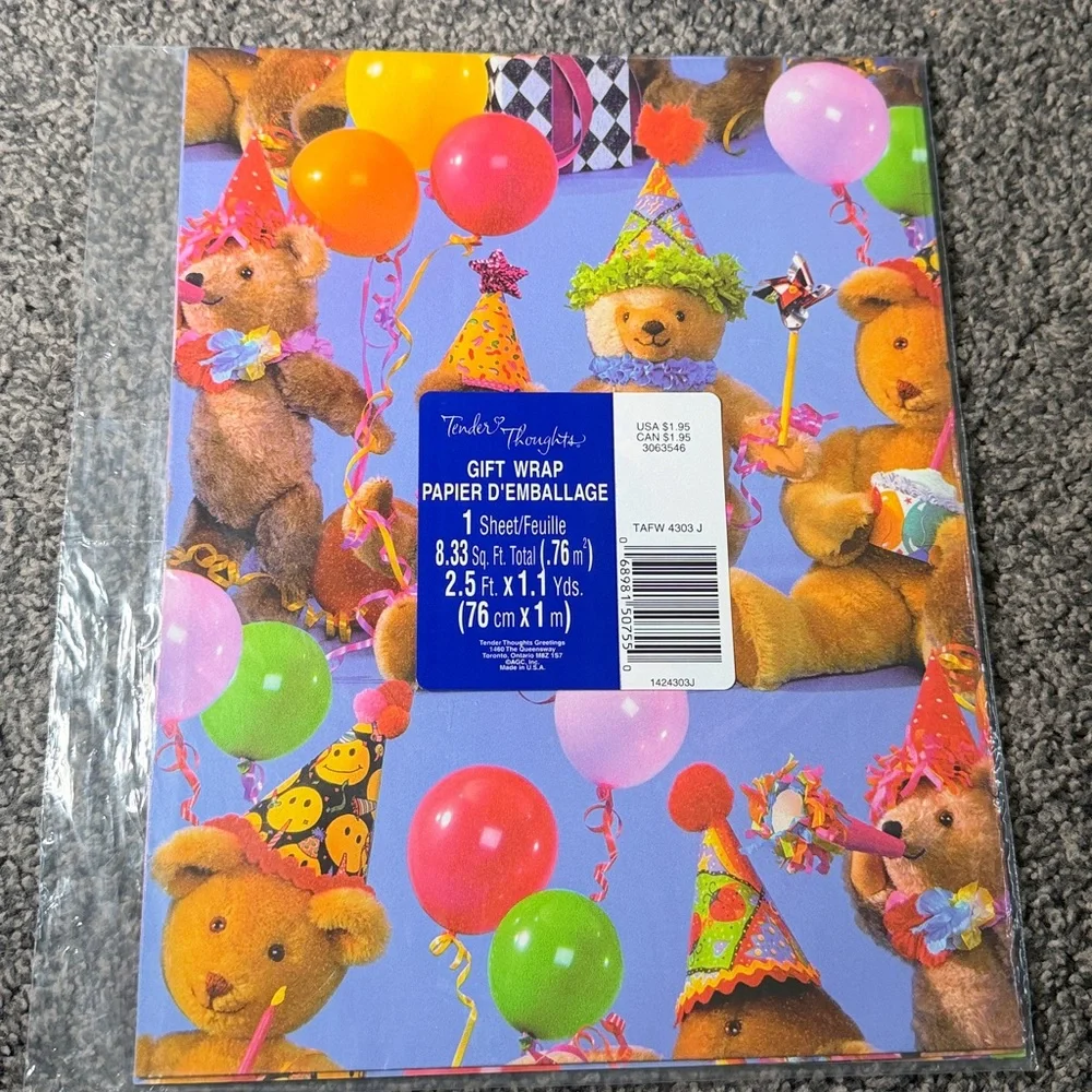 5/$25 VINTAGE Birthday Wrapping Paper Teddy Bears